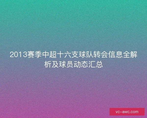 2013赛季中超十六支球队转会信息全解析及球员动态汇总