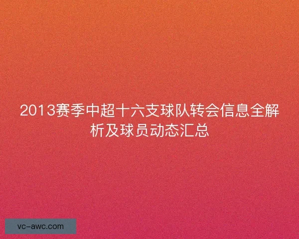 2013赛季中超十六支球队转会信息全解析及球员动态汇总
